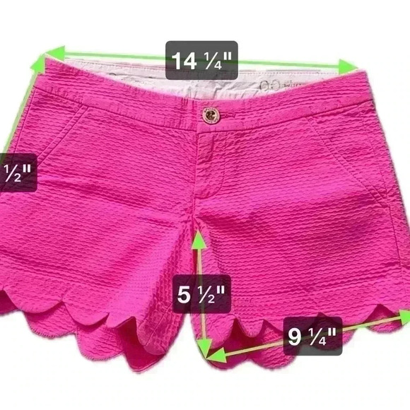 77. LILLY PULITZER PINK SCALLOPED “BUTTERCUP STRETCH” SHORTS- SIZE 00 - Picture 3 of 8